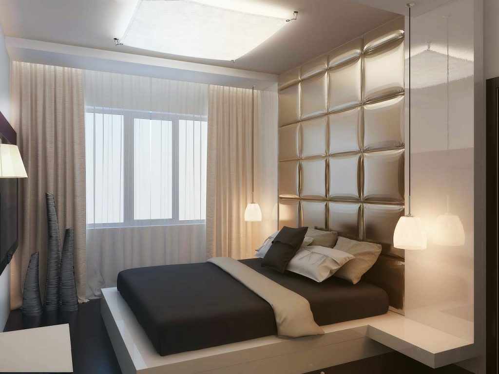 the idea of ​​a bright bedroom design of 15 sq.m
