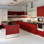 example of a bright interior of a red kitchen photo