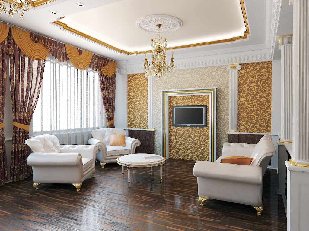 Dzīvojamās istabas tapetes gaismas dekoru piemērs