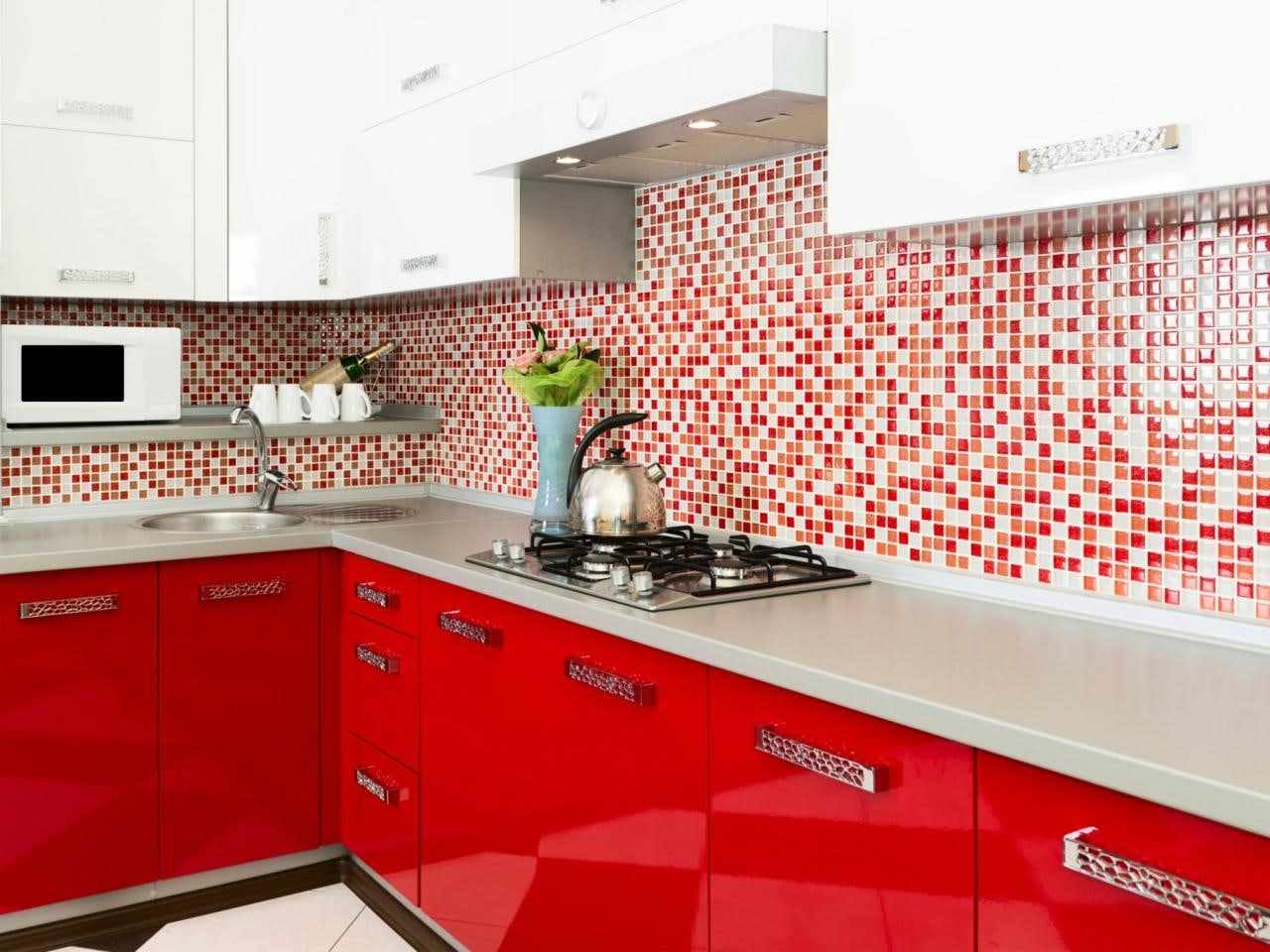 variant of light design of red kitchen