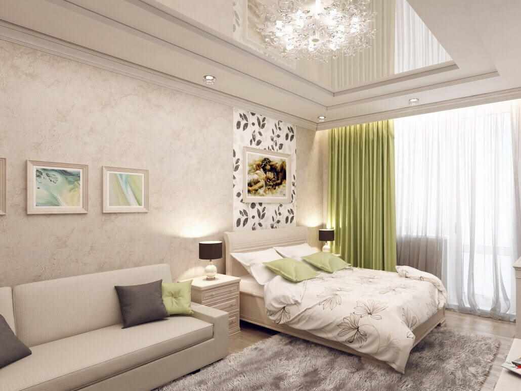 idea of ​​a bright interior of a bedroom of 15 sq.m