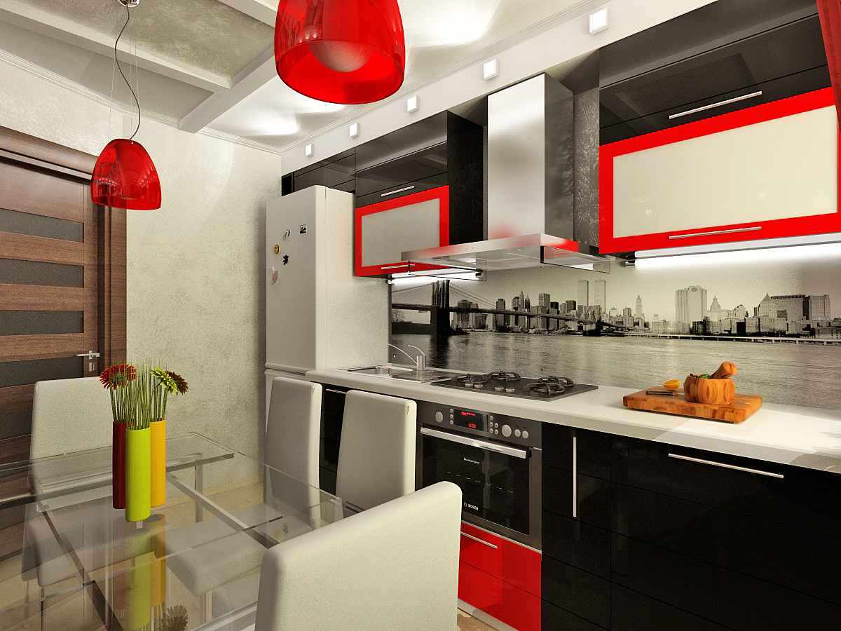idea of ​​bright design of red kitchen