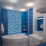 Một ví dụ về trang trí phòng tắm sáng sủa với một bức ảnh bồn tắm góc