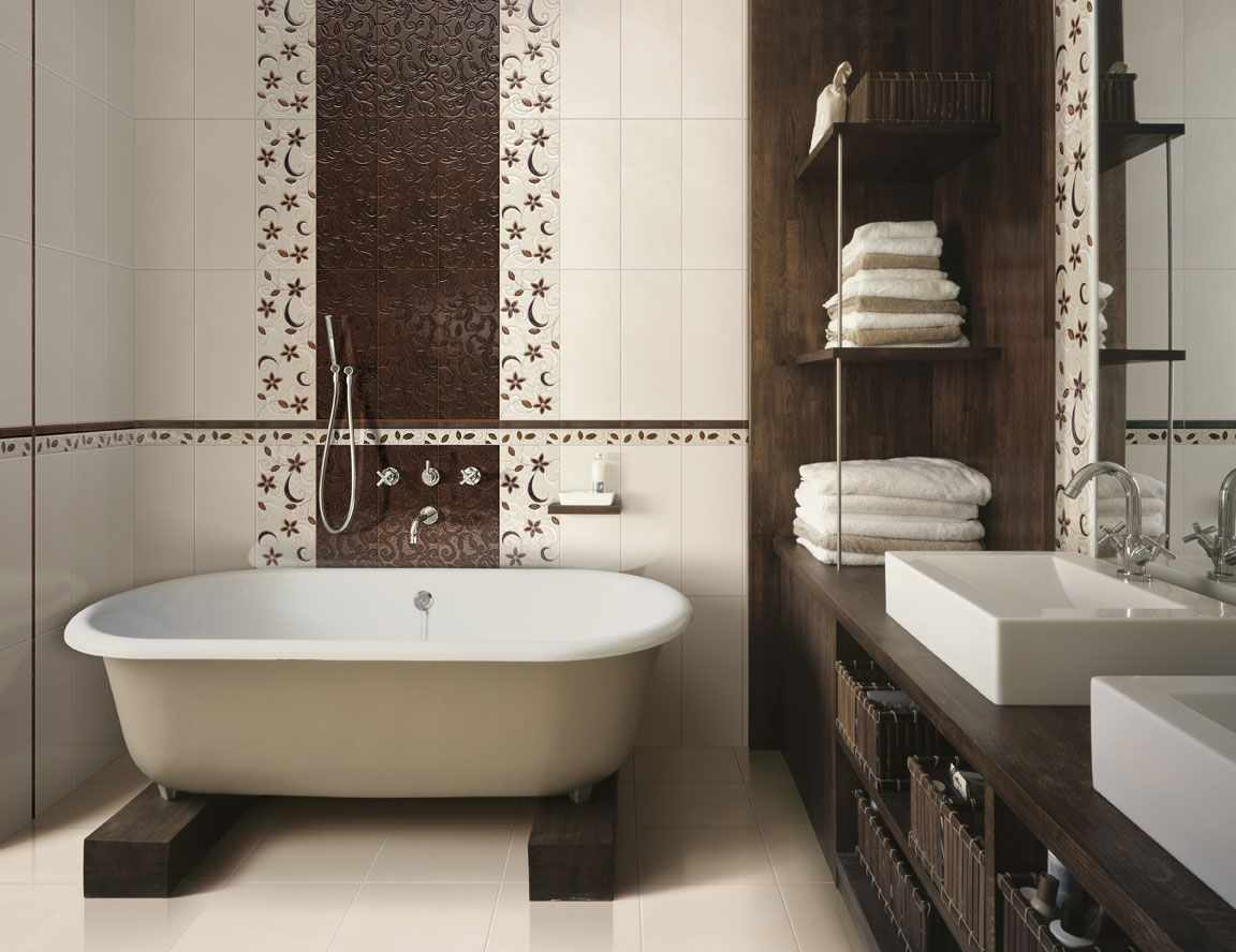 Un exemple d'un intérieur insolite d'une salle de bain carrelée