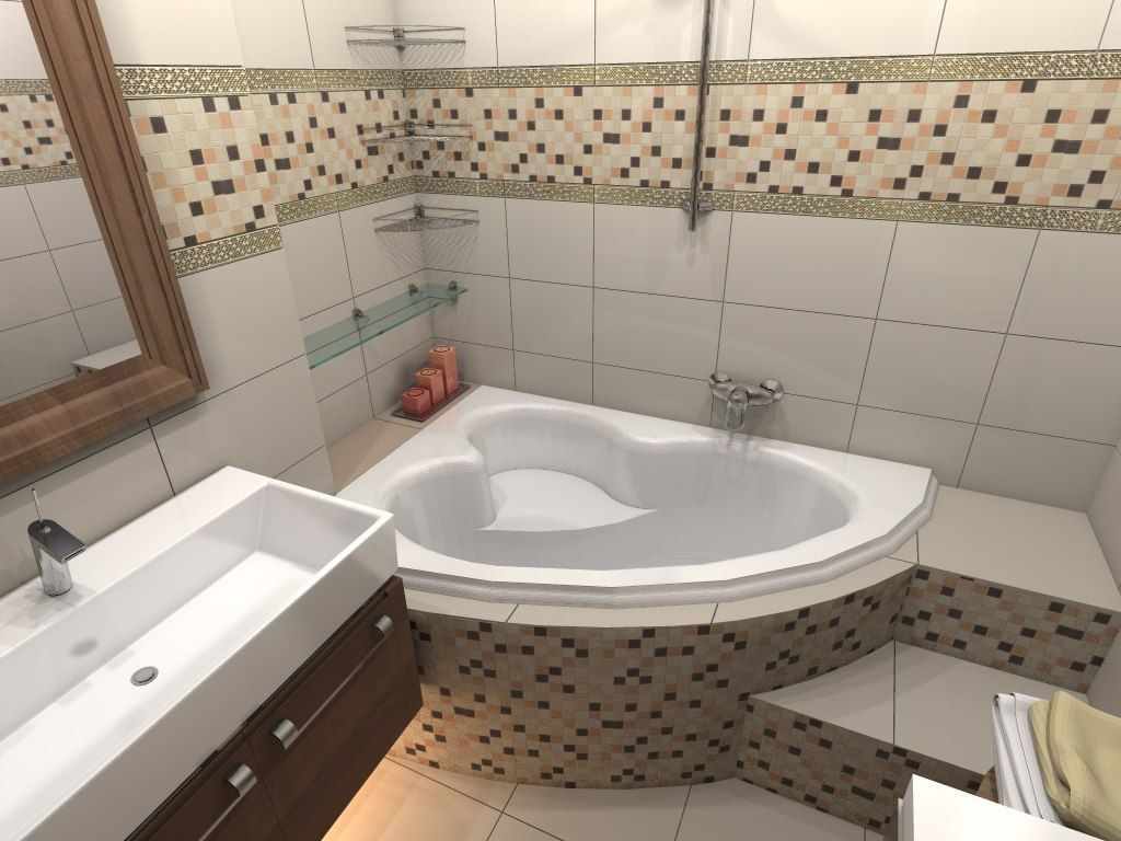 Köşe küvetli banyoya güzel bir tasarım örneği