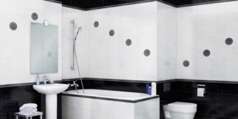 vannas istabas ar flīzēm skaista dizaina piemērs
