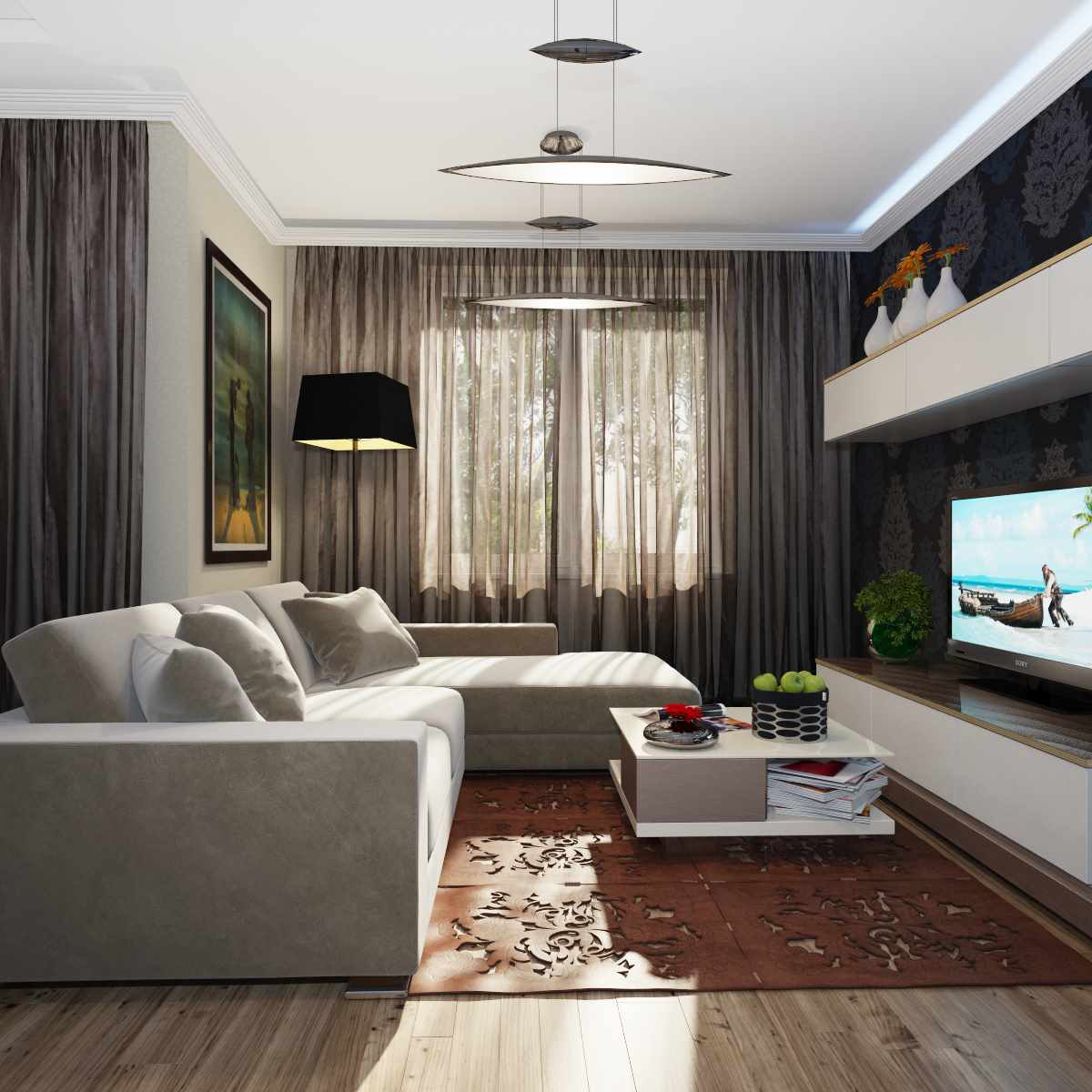 the idea of ​​a beautiful design of a living room 17 sq.m
