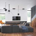 minimalizm fotoğrafı tarzında bir oturma odasının hafif tasarımının kullanımına bir örnek