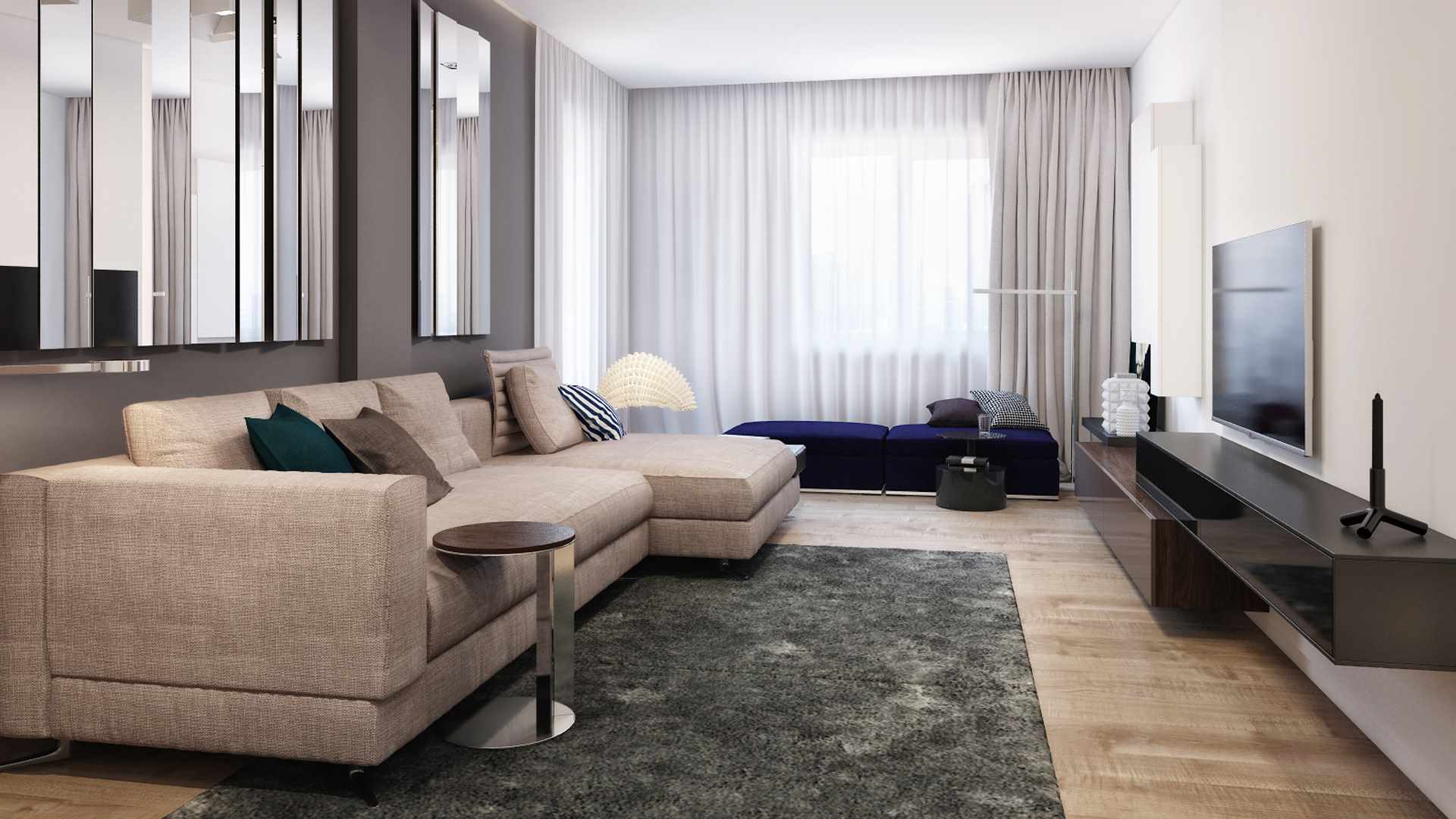minimalizm tarzında bir oturma odasının parlak bir iç mekanının kullanımına bir örnek