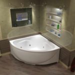 Un exemple d'un design de salle de bain léger avec une baignoire d'angle photo