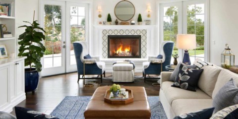 the idea of ​​using a bright style living room with fireplace picture