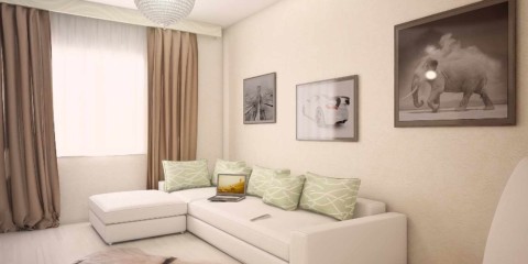 ideja par skaistu dzīvojamās istabas dizainu 19-20 kv.m attēlā