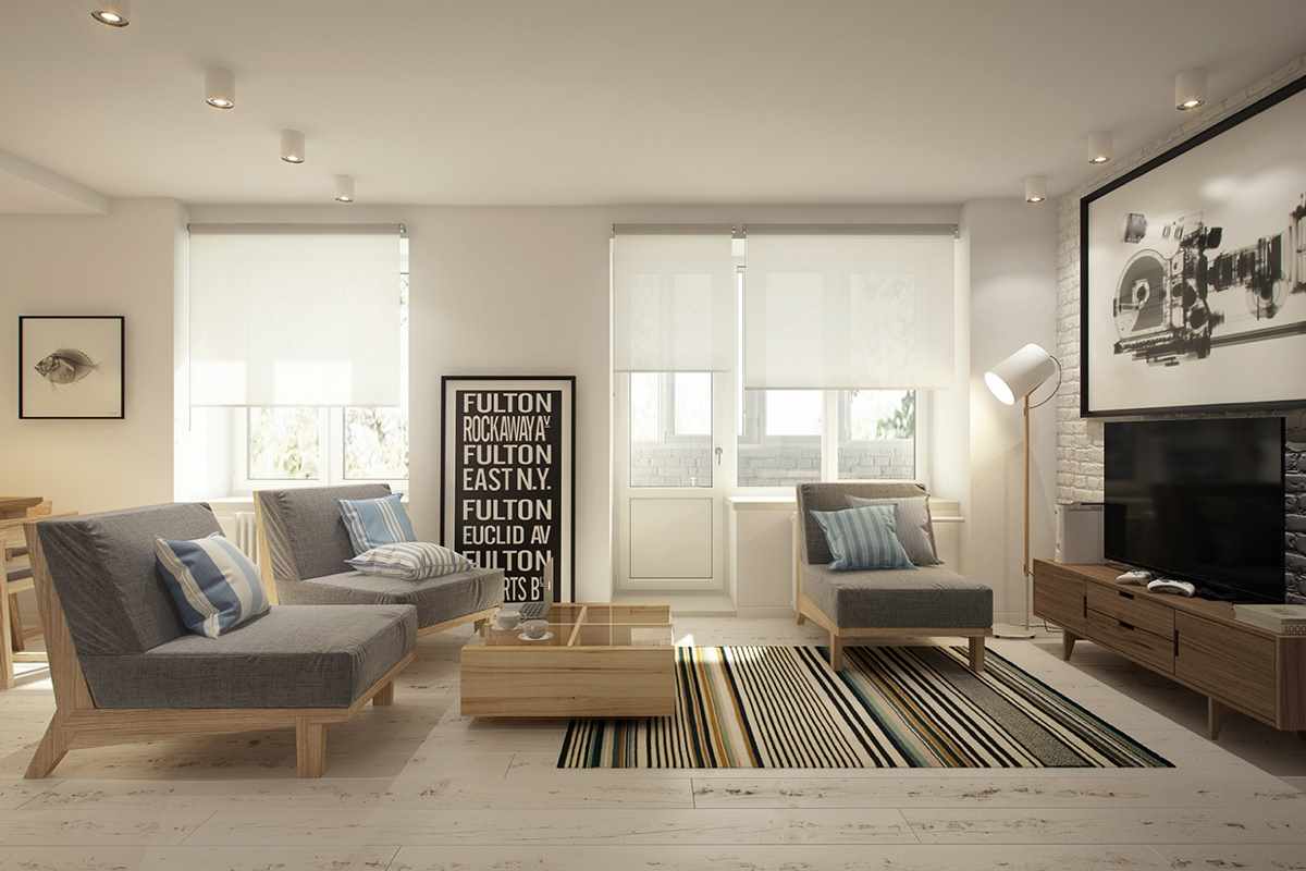 An example of a beautiful living room interior of 17 sq.m