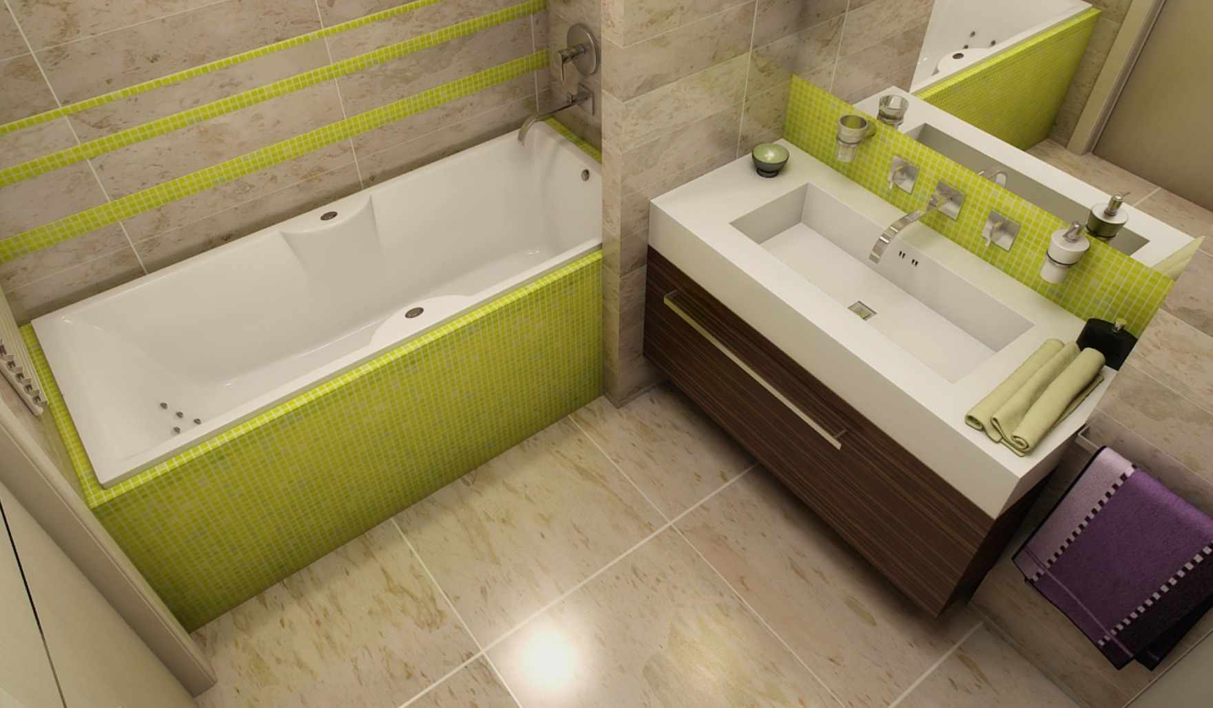 גרסת העיצוב הלא שגרתי של חדר האמבטיה עם אריחים
