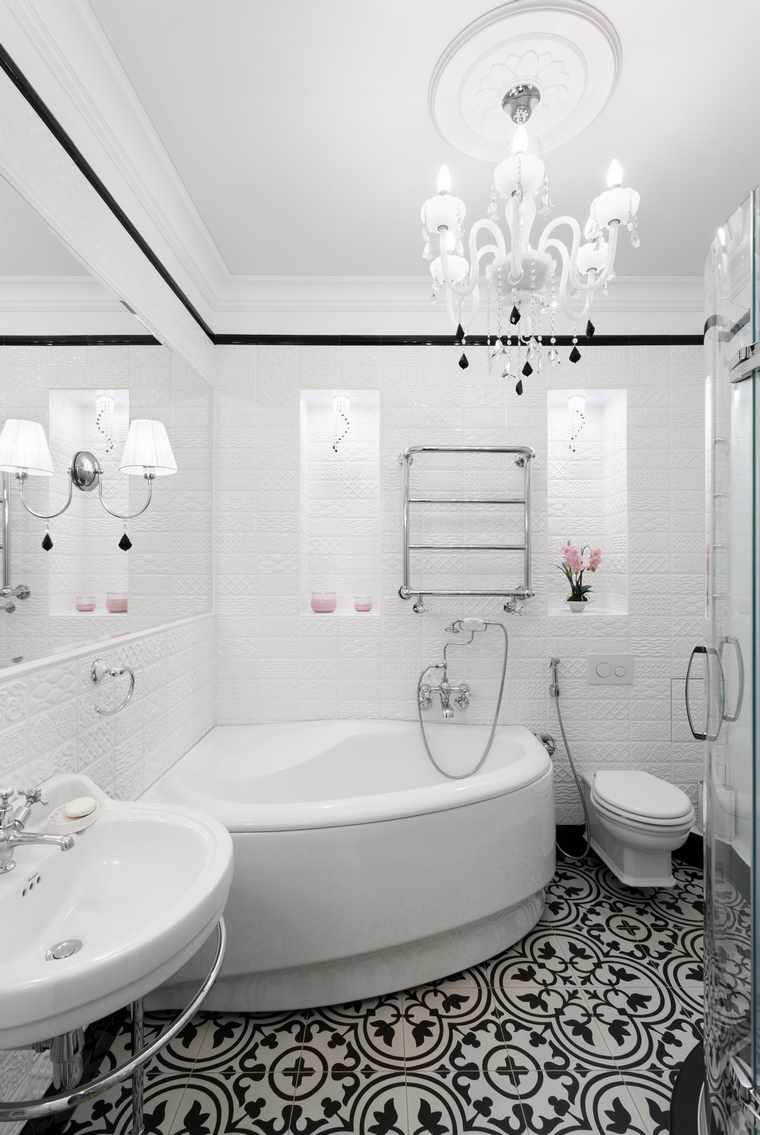 köşe banyosu ile hafif bir banyo dekor fikri