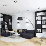 ideja par skaistu dzīvojamās istabas dizainu 16 kv.m attēlā