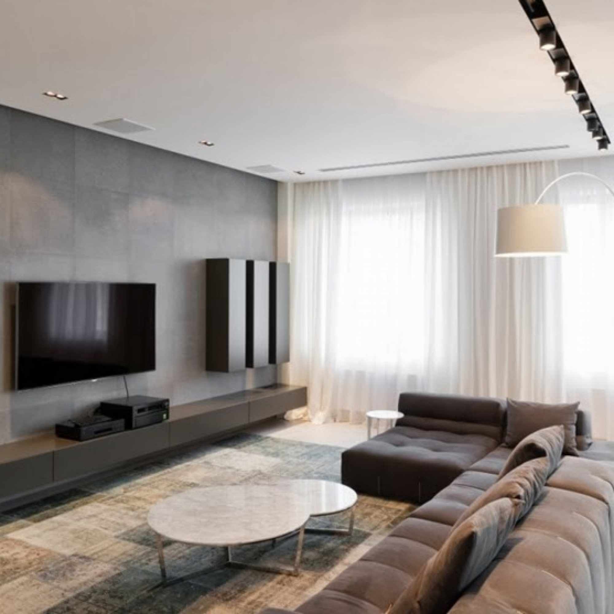 minimalizm tarzında bir oturma odasının hafif bir tasarımını uygulama fikri