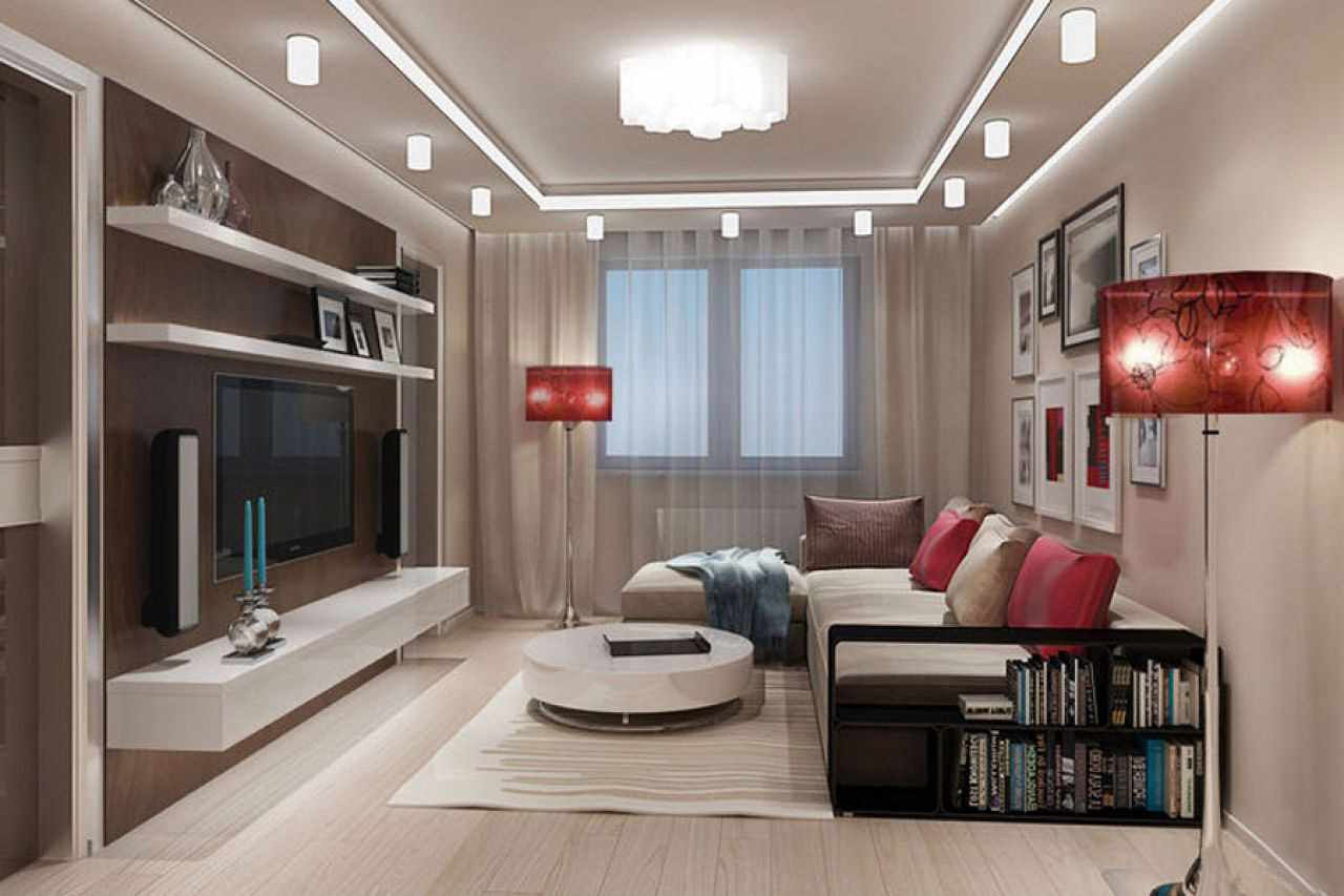 an example of an unusual interior of a living room of 17 sq.m