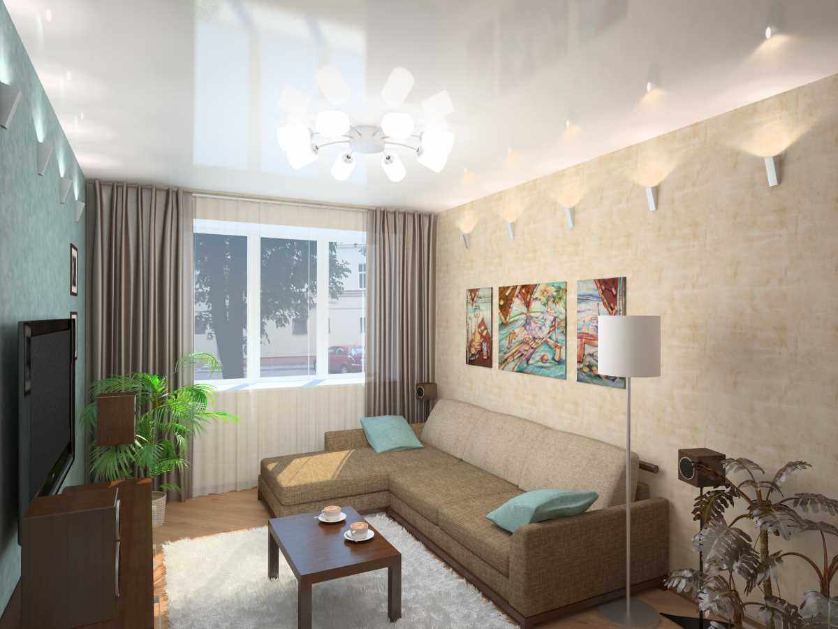 idea of ​​a bright decor of a living room 17 sq.m