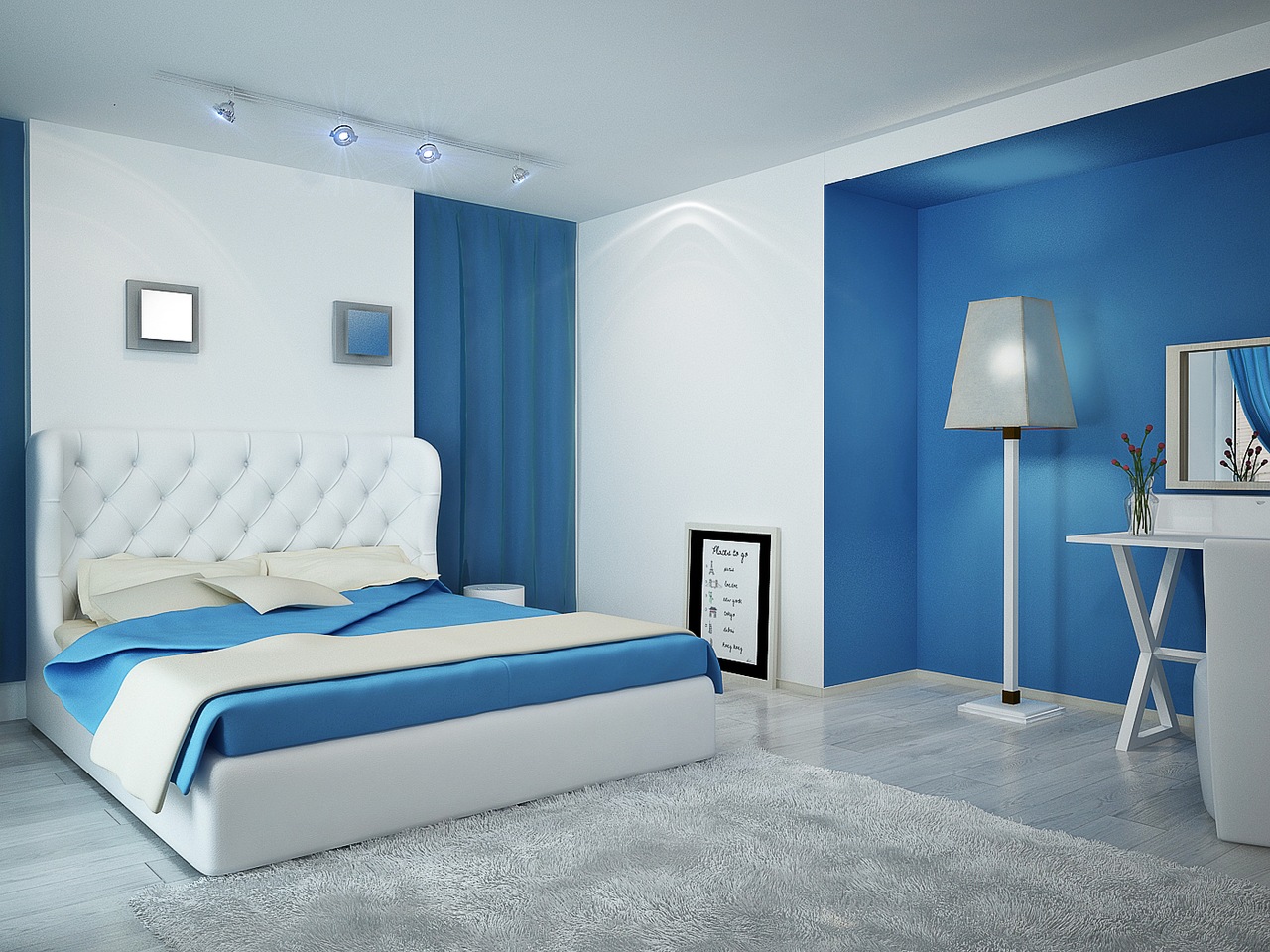 mavi yatak odası tasarımı