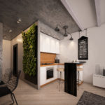 Mur végétal vivant dans une cuisine de style industriel