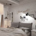 جدار من الطوب الأبيض في غرفة النوم الداخلية