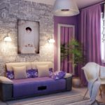 Culoare violetă într-un design al camerei unei tinere fete