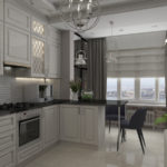 Bucătărie modernă albă combinată cu balcon