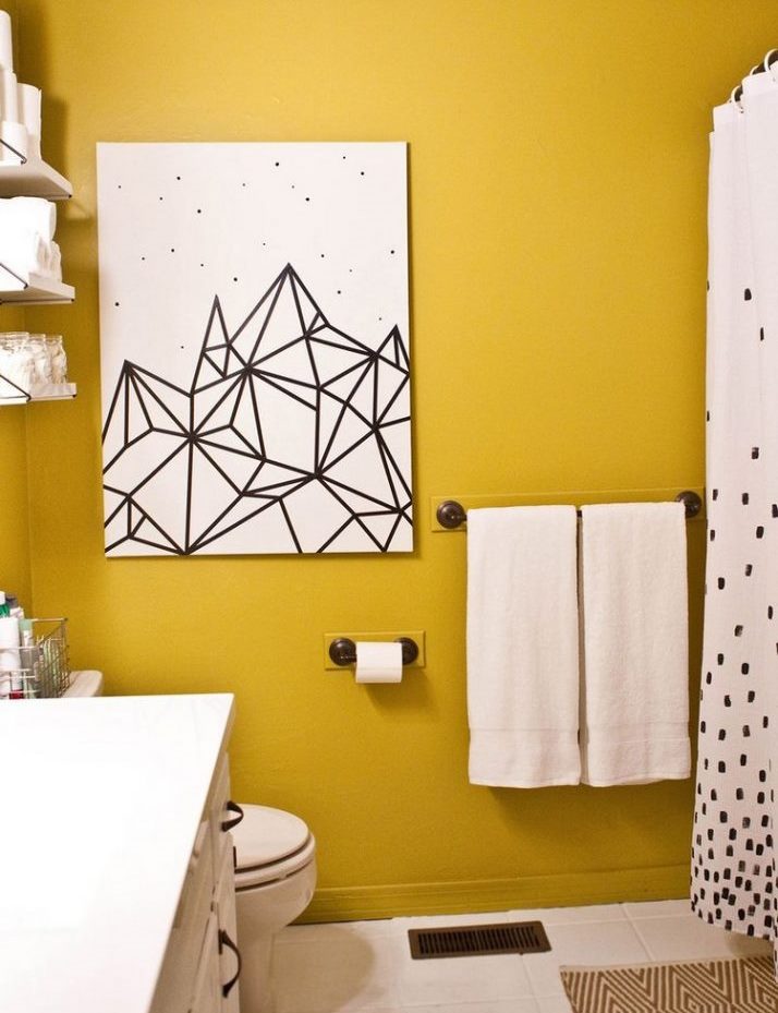 Do-it-yourself abstract painting on a bathroom wall