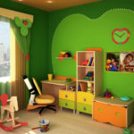 Çocuğun yatak odasının tasarımında yeşil renk