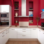 Mutfak alanının tasarımında kırmızı renk