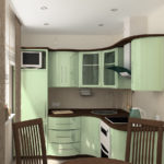 Brūnās un gaiši zaļās krāsas kombinācija virtuves rotājumā