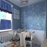 Wallpaper with floral ornaments in the design of the dining area of ​​the kitchen