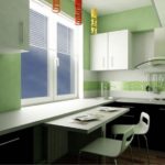 The combination of white, green and black in the kitchen