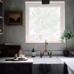 Square window in the kitchen in gray
