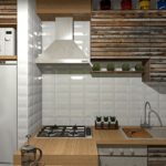 Doors of kitchen cabinets made of wooden planks