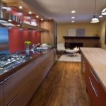 Organization of lighting the kitchen in brown tones