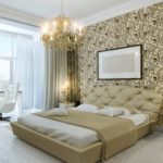 Duvarlarda duvar kağıdı ile Art Nouveau yatak odası
