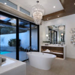 Crystal chandelier in the interior of the bathroom
