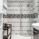 Gray mosaic in the bathroom interior