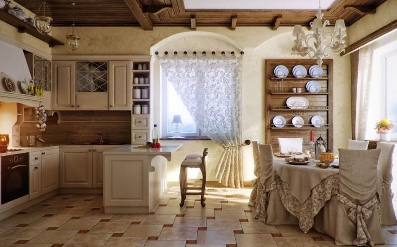 Provence tarzı mutfak-yemek odası iç