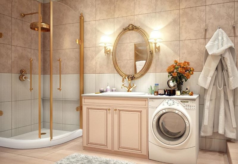 Interior of a fashionable bathroom in a classic style