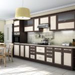 Wenge combined kitchen set with light inserts in the facades