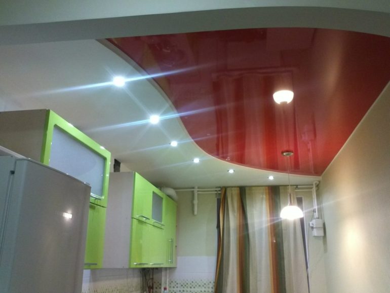 5 sq m glossy stretch ceiling in the kitchen