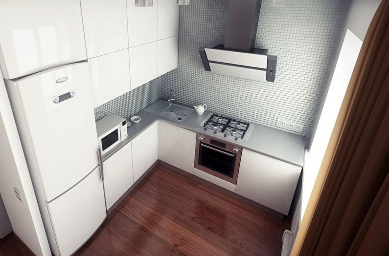Modernas virtuves dizains ar mēbeļu komplekta spīdīgām fasādēm