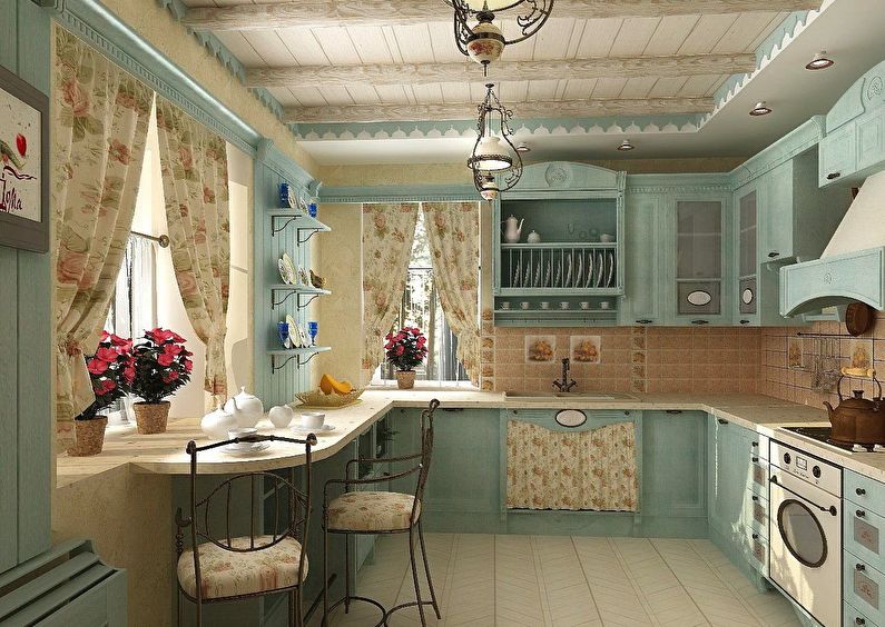Özel bir evin mutfağının tasarımında rustik tarzı