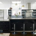 Kitchen with open shelves and wine cabinet in wenge color