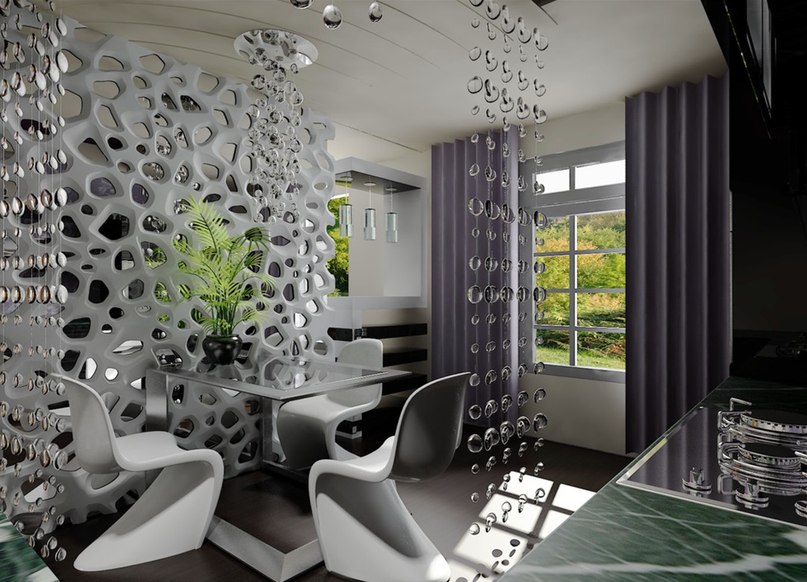 Unusual dining area in modern bionics style kitchen