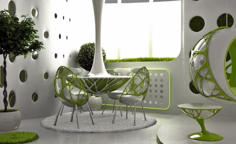 Dining area in the bionics style kitchen