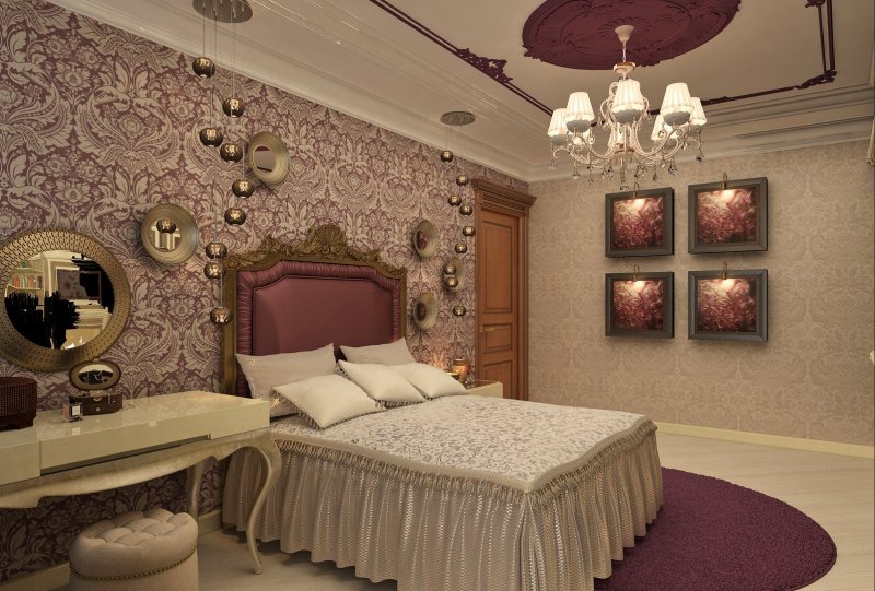 Klasik tarzda bir yatak odasında iki tür duvar kağıdı kullanma